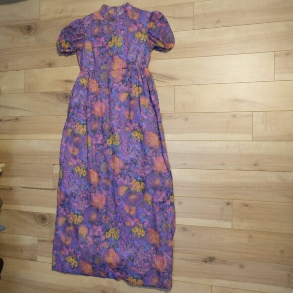 VINTAGE HANDMADE Prairie Cottagecore 70s Short Sleeve Maxi Dress - Size XS/S - Picture 5 of 10